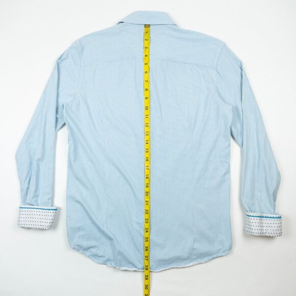 Buttercloth Icy Cotton Shirt Men Large Slim Fit Blue Geometric Stretch Button-Up - Picture 9 of 13